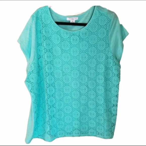 Liz Claiborne 1X seafoam green with lace front top - Picture 1 of 4